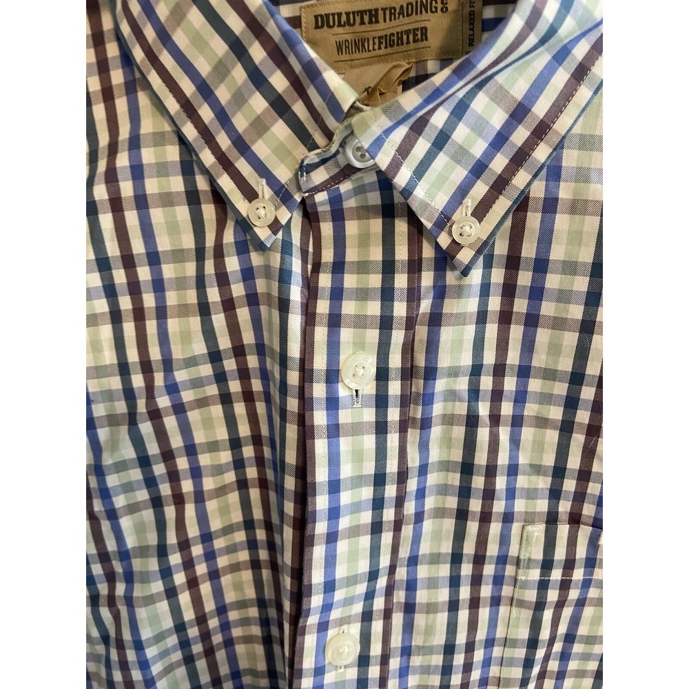Duluth Trading Co Wrinklefighter Mens XL Relaxed Fit Plaid Button Down Shirt - Picture 4 of 11
